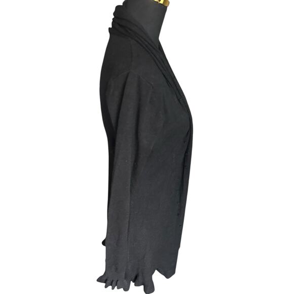 Lapis Black Ruffle Hem Textured Polka Dot Cardigan Size PM - Picture 3 of 5